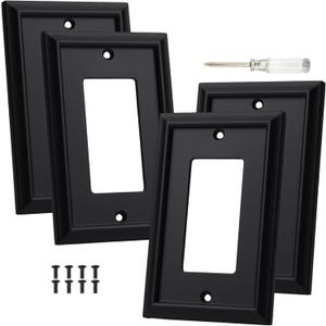 Outlet Covers Wall Plates, Light Switch Covers Switch Plates Bamboo Fiber Material Receptacle Switch Plate Outlet Cover of various 13 styles (Matte Black, 1 Gang Decorator 4 Pack)