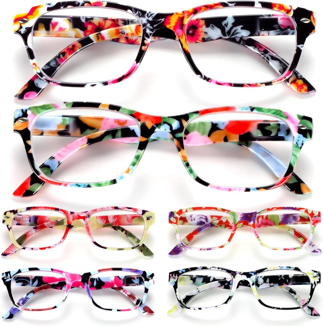 6 Pack Reading Glasses for Women Men Blue Light Blocking Spring Hinge Computer Readers, Anti Eyestrain/Glare 2.25 x