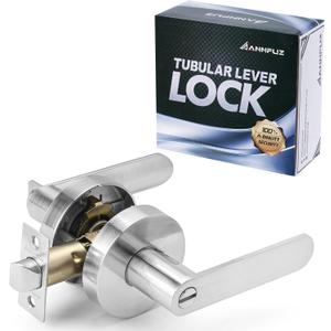 Privacy Door Handle Lock with Emergency Access, Heavy Duty Round Keyless Door Lever for Left & Right Bathroom and Bedroom,Reversible Door Handles Interior Turn-Thumb,Without Keys, Satin Nickel