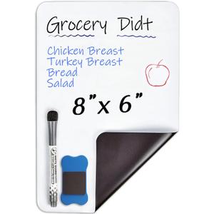 INMORVEN Small White Board Dry Erase Menu Planner, 8"x6" Magnetic Small Dry Erase Board for Fridge Grocery List, Refrigerator White Boards to Do List, with Markers and Eraser