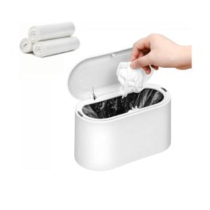 SUBEKYU Mini Can with Lid,Small Desk Can,Countertop Mini Garbage Cans,Tiny Waste Basket,White with 3 Roll Bags