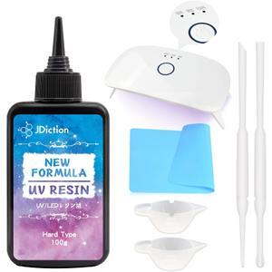 JDiction UV Resin Kit with Light, Crystal Clear Hard Glue Sunlight Curing UV Resin Starter Kit for Jewelry, Coating, and Casting, DIY Craft