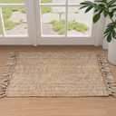 Collive Small Bathroom Rug, 2' x 3' Hand-Woven Low Profile Front Entryway Rug, Tan Cotton Reversible Washable Kitchen Mat Modern Farmhouse Carpet for Foyer Bedroom Back Door Decor