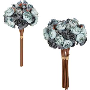 IPOPU Dusty Blue Ranunculus Artificial Flowers 2Bouquets Realistic Silk Flowers 12PCS Mini Fake Flowers for DIY Wedding Bouquet Bridal Shower Decorations Blue Flowers Centerpieces (Dusty Blue)