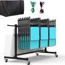 Folding Chair Rack, Heavy-Duty Folding Chair Cart with Swivel Wheels, 600 LBS Capacity for 12 Tables or 42 Chairs, Chair and Table Cart w/Dust Cover and 2 Binding Ropes, 72L x 33W x 42H