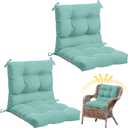 2 Pcs Outdoor Indoor High Back Chair Cushions Patio Furniture Tufted Pillow with Ties Water-Resistant Replacement Outdoor Rocking Chair Cushions, 42 x 21 Inches (Light Green,Solid Color)