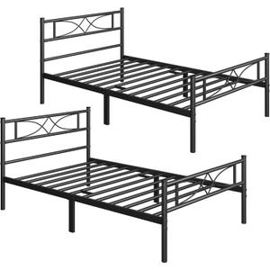 Yaheetech 2PCS Simple Metal Bed Frame with Curved Design Headboard and Footboard, 13 Inches Underbed Storage, 12 Built-in Steel Slats, No Box Spring Needed Black