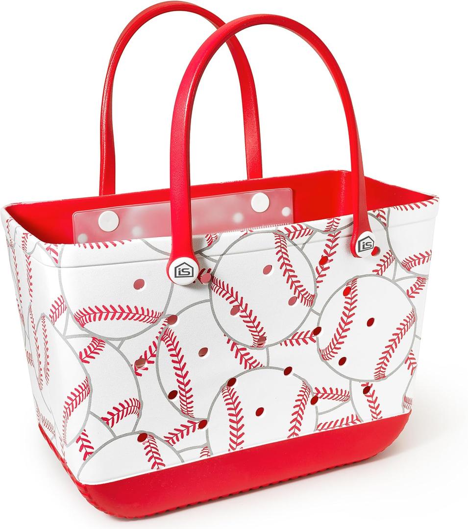 Extra Large Rubber Tote Bag with Protective Zipper Pouch, Rubber Beach Tote Bag with Pocket, Baseball Bag, Nurse Bag, Waterproof Sandproof, Lightweight, Oversized Outdoor Activities, Sports Gears