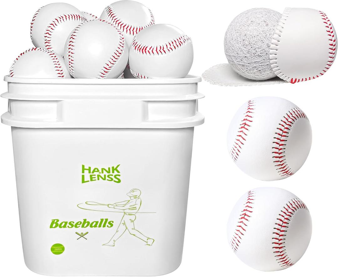Baseballs 12/24 Pack with Bucket, Standard Size Adult Training Baseballs