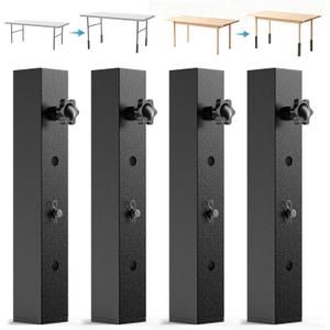 4-Pack Adjustable Folding Table Legs Extenders, Heavy-Duty Steel Furniture Risers with 3-Levels Height Settings 2in | 4in | 6in, Anti-Wobble & Non-Slip Table Leg Extension
