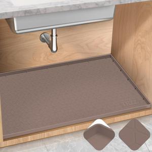 TRZZ Silicone Waterproof Under Sink Mat 34" x 22", Drip Tray and Cabinet Liner for Kitchen and Bathroom, Prevents Water Damage and Organizes Cabinets (Brown) (22"W x 34"L)
