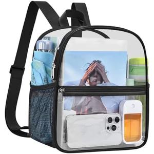 USPECLARE Clear Backpack Stadium Approved 12X11x6, Waterproof Clear Bag Stadium Backpack for Concert Work Sport Event (Black)
