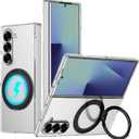 YQODSZ for Samsung Galaxy Z Fold 7 Clear Case with Rotating Ring Holder, Z Fold 7 Magnetic Case Support Wireless Charging Slim Thin Crystal Clear Hard PC Protective Cover Case for Z Fold 7 Black