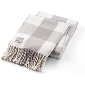 Mellowdy Classic Checkered Blanket - Faux Cashmere Plaid Throw with Fringe - Soft Woven, Lightweight, Farmhouse, Vintage Inspired Décor for Couch, Chair, Office (Light Grey, 50x60)