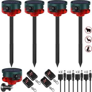 Qualirey 2 Pack Solar Outdoor Motion Sensor Alarm-Dog Barking&Gunshot Sound Support Recording Animal Deterrent for Home Security, 13 Kinds of Sounds (Red)