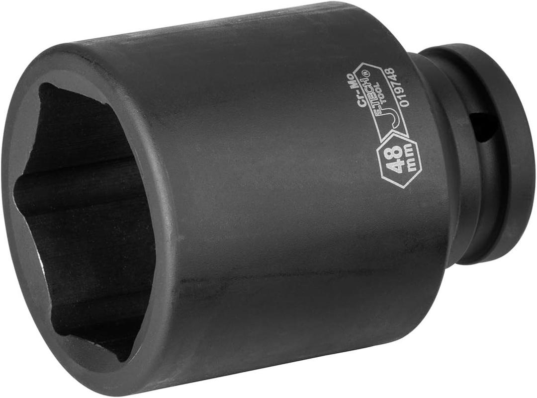 Jetech 3/4 Inch Drive 48mm Deep Impact Socket, Metric, Heat-Treated Chrome Molybdenum Alloy Steel (Cr-Mo), 6-Point Design for Extended Reach on Heavy-Duty Applications