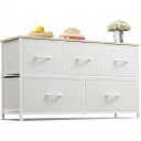WLIVE Dresser for Bedroom with 5 Drawers, Wide Chest of Drawers, Fabric Dresser, Storage Organization Unit with Fabric Bins for Closet, Living Room, Hallway, White, 11.81"D x 39.37"W x 21.65"H