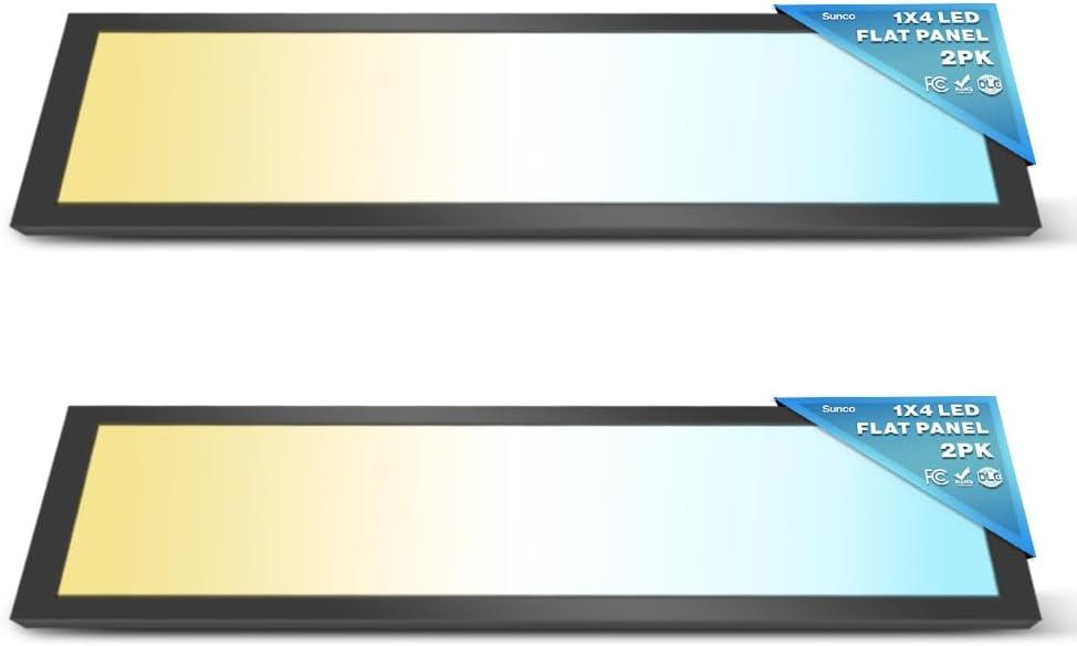 Sunco 2 Pack 1x4 LED Flat Panel Light, Dual Selectable CCT 3500K/4000K/5000K & Selectable Wattage 30W/40W/46W, 5700LM, Dimmable 0-10V, Matte Black Drop Ceiling Fixture - ETL, DLC (2 Pack (1x4), Black)