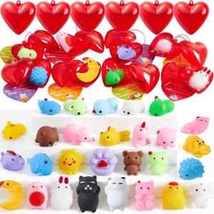 JOYIN 28 PCS Mochi Squishy Toys with Valentine Cards and Filled Hearts Party Favors for Kids Valentine Gifts Classroom Exchange, Kawaii Stress Relief Toy for Valentines Day Gift Exchange, Game Prizes