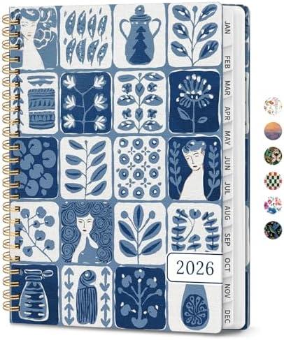 2026 Planner, Weekly and Monthly Calendar Planner for Women, Jan 2026 - Dec 2026, Hardcover Planning Agenda book with Tabs, Spiral Bound, Inner Pocket, Perfect for School Office Supplies, 6.3" x 8.5" - Blue Art