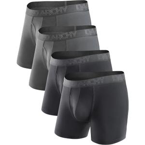 DAVID ARCHY Mens Underwear Boxer Briefs Breathable Soft Moisture-Wicking with Fly Underwear for Men Multipack (Large, A3, 5.5'', Black/Dark Gray, 4 Pack)