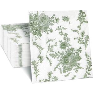 200Pack Sage Green Floral Cocktail Napkins Disposable Wedding Paper Napkin Decorative Green & White Hydrangea Flower Guest Hand Towel Fancy Dinner Napkin for Bridal Baby Shower Birthday Party Supplies
