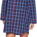 Ashford & Brooks Women's Woven Plaid Long Sleeve Button Down Sleep Shirt Nightshirt (Blue, XXL)