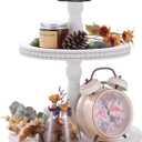 Urban Deco Wooden Decorative Tray Two Tiered Trays Decorations Round Serving Tray with Metal Handle, Wooden Cupcake Stand for Party Tiered Dessert Stand - Retro White Farmhouse Wood Tray