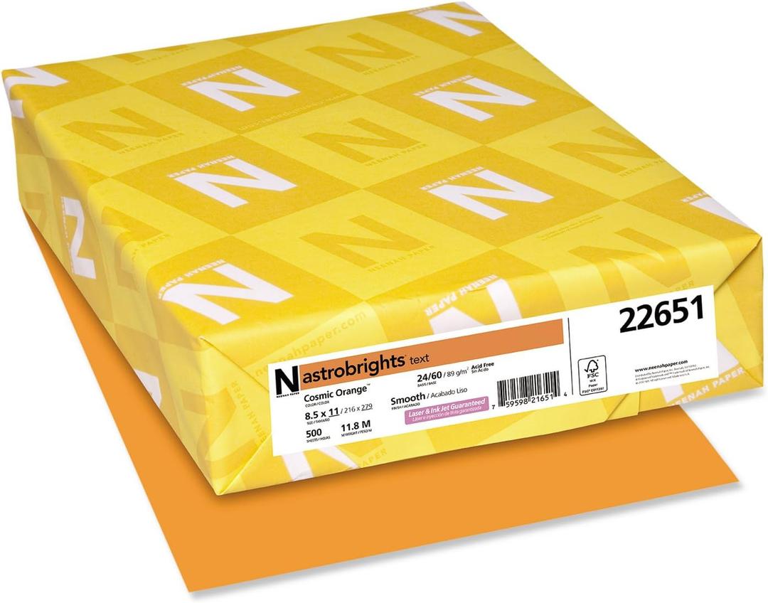 Neenah Astrobrights Color Paper, 8.5 x 11, 24 lb/89 gsm, Cosmic Orange, 500 Sheets (22651)
