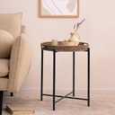 DINGTAI Small Wicker Round End Table, 16.5 in Rattan End Tables with Removable Tray, Waterproof Sofa Coffee Side Table, Indoor Outdoor Side Tables for Patio, Living Room Bedroom Office, 16"d X 16"w X 22.5"h