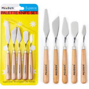 MEEDEN 5Pcs Palette Knife Set: Stainless Steel Painting Knives with Wood Handle - Pallet Knife Set for Oil Canvas Acrylic Painting Color Mixing