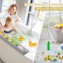 Cushore 3-Ft Bathtub Splash Guard PlayPad with Strong Suction Cups, Toy Tray Caddy Holder Storage, No-Leak, Mess-Free Bath Time for Kids, Grey