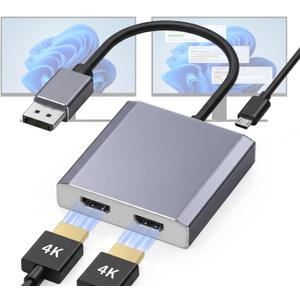 DisplayPort to Dual HDMI Adapter 1 in 2 Out, 4K@60Hz DP to HDMI Splitter for Dual Monitors, Extended Display MST Hub for Windows PC, NVIDIA/AMD Graphics Card [Mac OS Mirror Only]