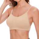 Stelle Women's Clear Strap Nude Dance Bra Wireless Invisible Low Back Unpadded Bra with Convertible Straps (Beige, S)