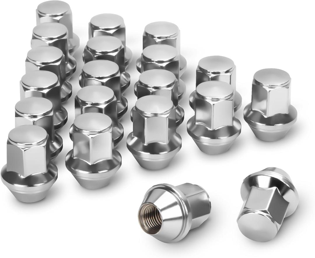 Dynofit 14x1.5 Factory Lug Nuts for Mustang Edge, 20pcs One-piece Style Chrome Wheel Nut Compatible With Ford Explorer Fusion Maverick, Alloy Steel Lugnut fit Aviator MKX Replace OE#ACPZ-1012-M/1012-D (M14X1.5, Silver)