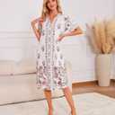 ETOSELL Moo Moos Nightgown for Women with Pockets Casual Floral Print House Dress Short Sleeve Mumu Lounge Dresses S-3XL (White, M)