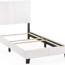 Furinno FB19821TWH Pessac PU Leather Upholstered Platform, Twin, White