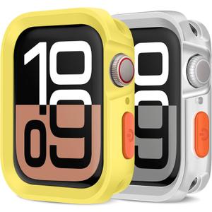 Amizee 2 Pack Rugged Case Compatible with Apple Watch Case Series 11/10 42mm, Soft TPU Shockproof Bumper Drop Proof Protective Cover for iWatch (Yellow/Clear)
