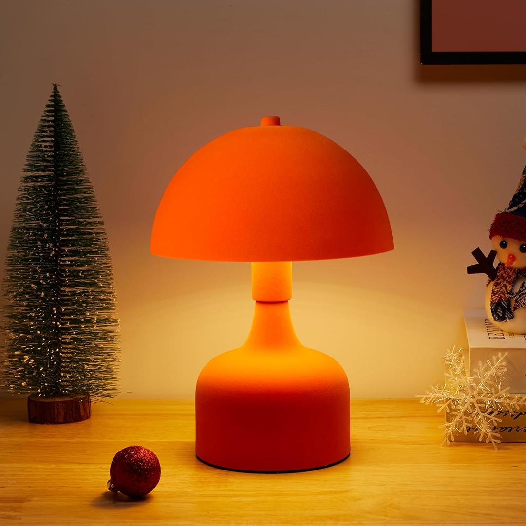 Mushroom Lamp,Bedside Table Lamp,Modern Lighting for Bedroom Retro Decor,Button Control Lamp for Gifts (Orange)