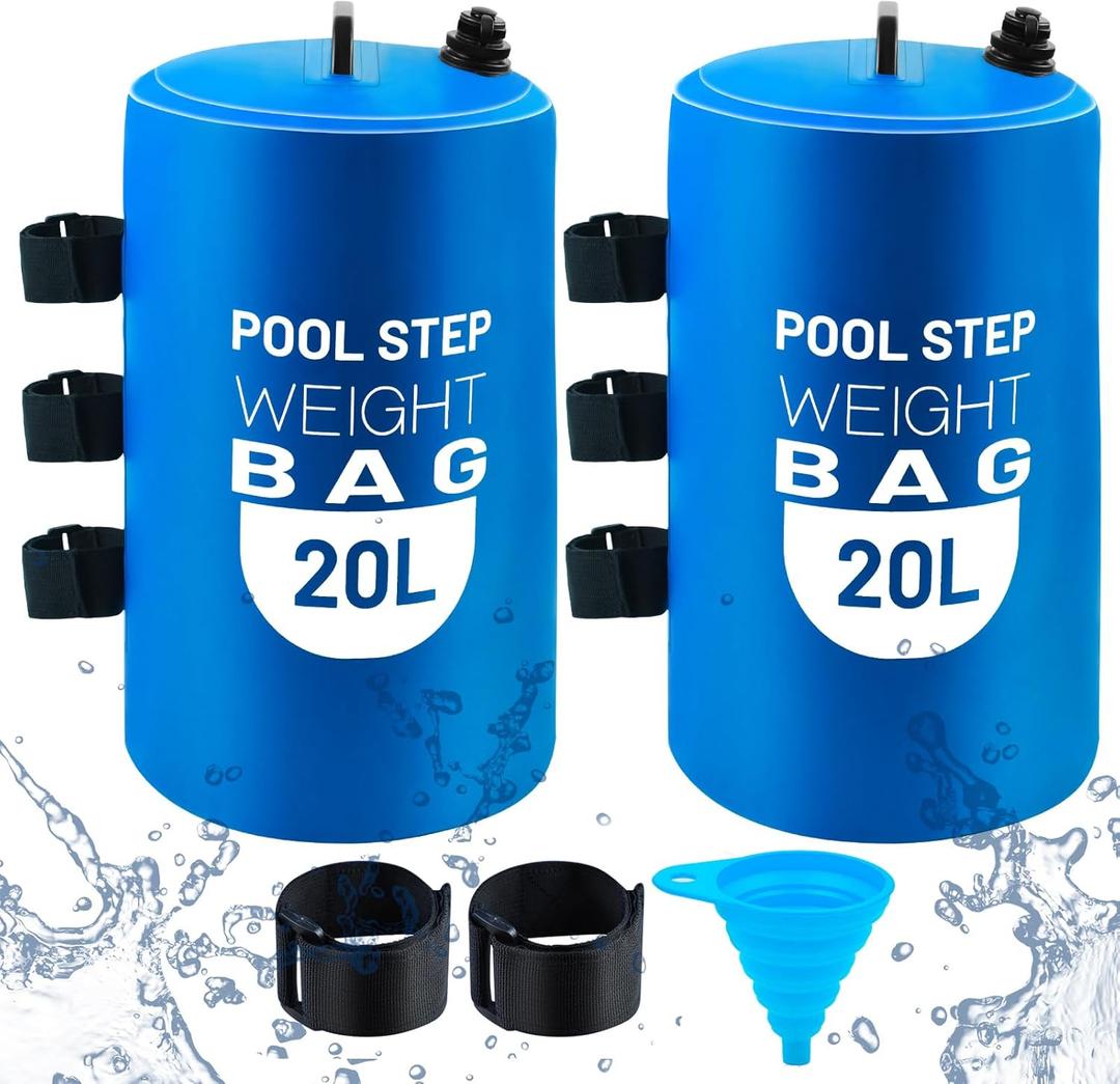 2PCS Pool Ladder Weights 20L/50lb Universal Pool Step Weights Sand Bag Waterproof 500D PVC Heavy Duty Swimming Pool Stair Weights for Above Ground and Inside Pool with 2 Handles and 1 Funnel Blue