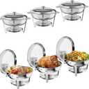 5QT Chafing Dish Buffet Set of 6 Pack, Food Warmers and Servers Round Stainless Steel Chafer with Food & Water Pan, Lid, Frame, Fuel Holder for Catering,Parties and Festivals