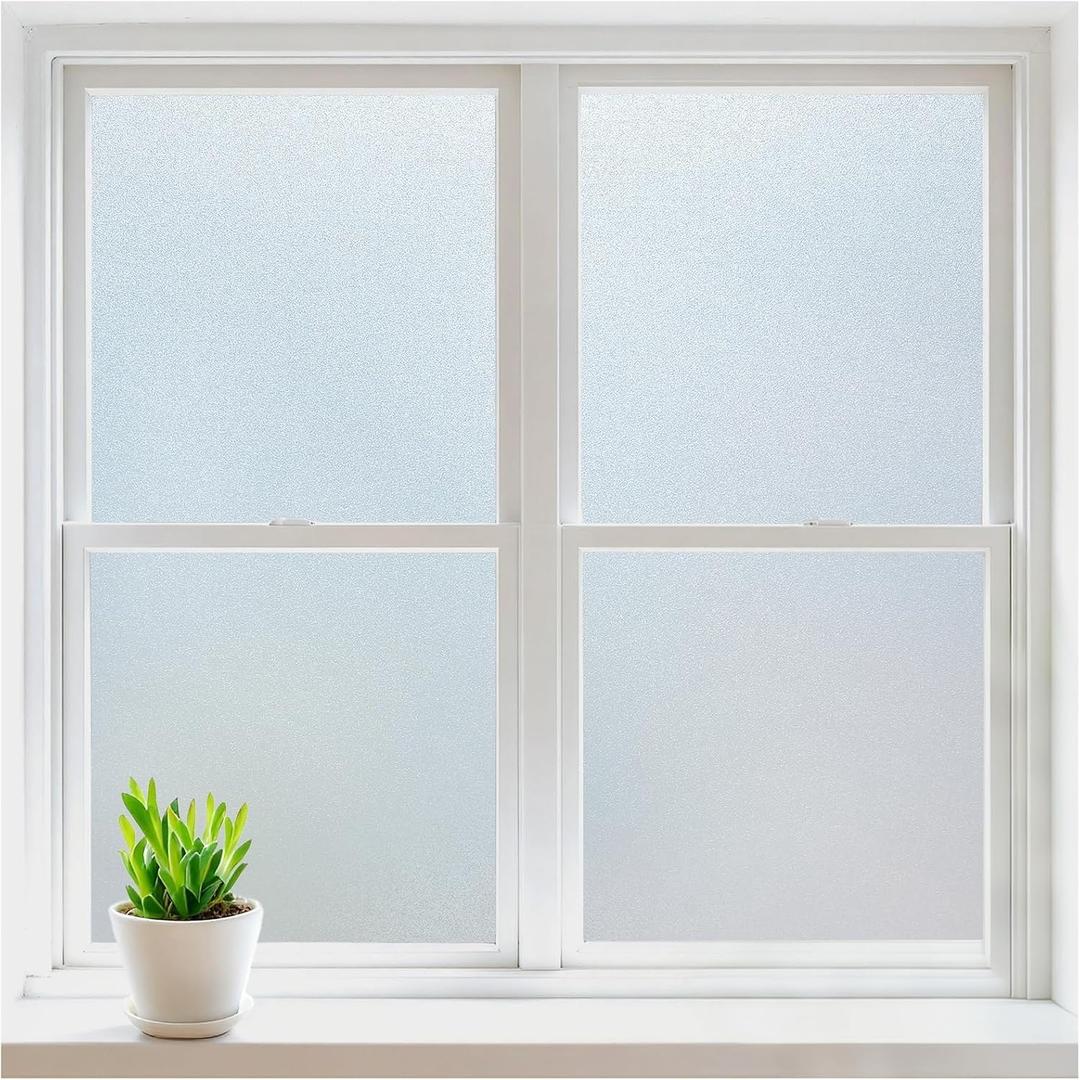 rabbitgoo Window Privacy Film, Frosted Glass Window Clings, Static Cling UV Heat Blocking Door Stickers for Home Bathroom, Removable Indoor Decal Coverings Day and Night, Pure, 29.5 x 157 Inches