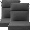 Outdoor High Back Chair Cushion Seat Pads, 2-Pack 44 x 21 Inch Water-Repellent & Fade-Resistant Patio Furniture Cushions with Ties for Adirondack, Rocking Chairs, Charcoal