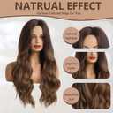 Long Ombre Brown Wavy Wig for Women 26 Inch Middle Part Curly Women's Charming Synthetic Wig with Natural Wavy Brown Heat Resistant Hair for Wedding Daily Party Use