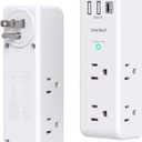 Surge Protector Outlet Extender with Rotating Plug, 6 AC Multi Plug Outlet with 3 USB Ports (1 USB C), 1800 J, 3-Sided Swivel Power Strip with Spaced Outlet Splitter for Dorm Office, White-2 Pack