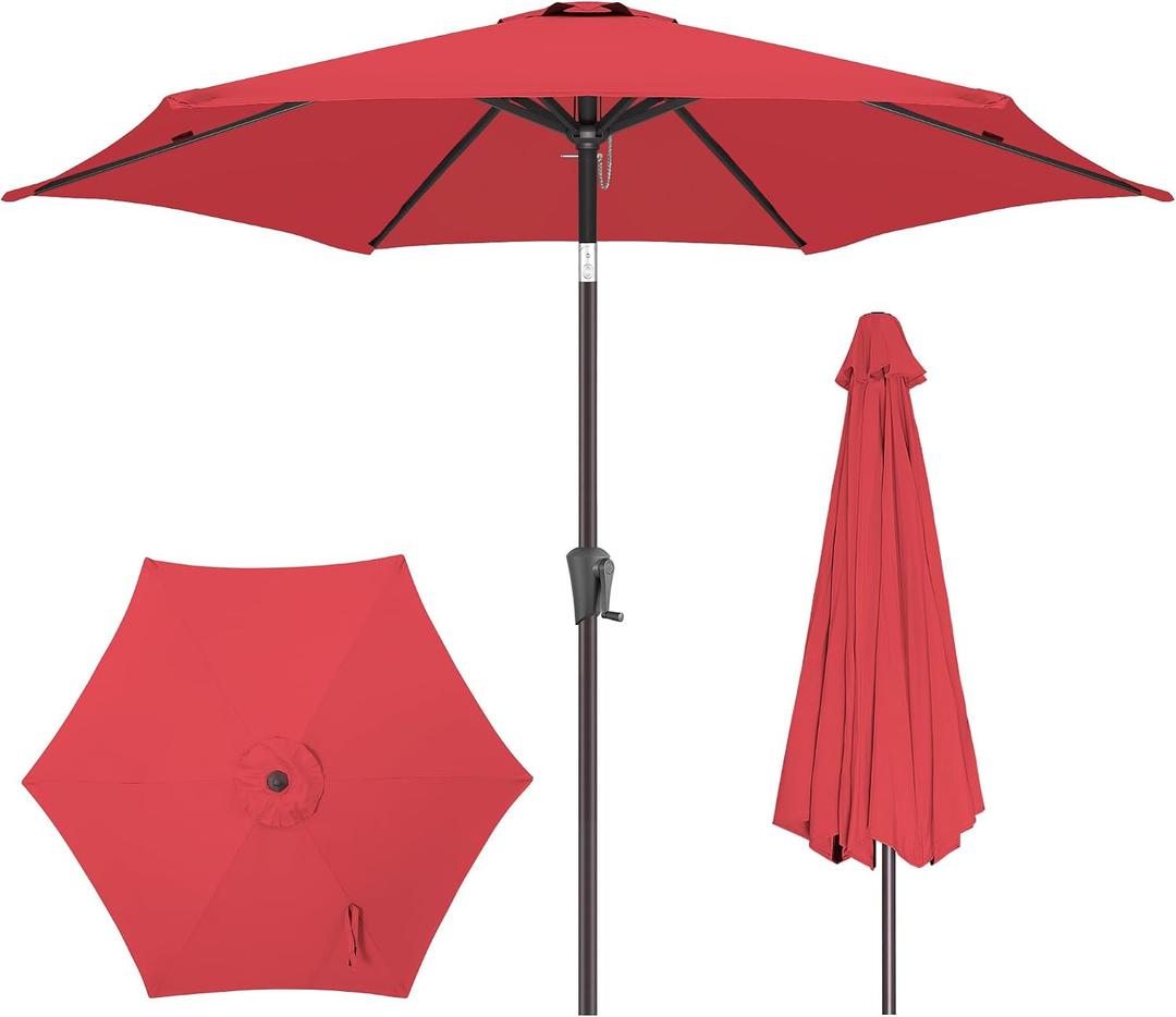 9FT Outdoor Patio Umbrella - Table Umbrella Waterprool UV Protection, Sombrillas de Patio with Push Button Tilt, Sun Umbrella for Pool, Porch, Garden, Deck, Backyard (Red)