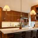 55" Gold Linear Chandelier Modern 2-Light Pendant with White Fabric Shade, Dining Room & Kitchen Island Lighting for Restaurant, Living Room, Bedroom, Hallway