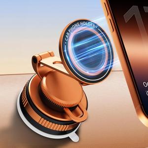 Upgraded Vacuum Magnetic Phone Holder for Car, Nano Gel Suction Cup Phone Mount for MagSafe, 108LBS Strong Suction & 3000GF Magnet, Adjustable Zinc Alloy Arm Car Mount for iPhone 17/16/15Pro Max (Orange-red)