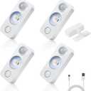 LED Motion Sensor Puck Lights, Rechargeable Cabinet Lights, Stick on Wireless LED Night Light for Closet, Drawer, Shelf, Under Cabinet, Warm White 4Pack, USB Charging Cord Included