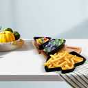 DOITOOL Christmas Tree Shaped Platter Snack Appetizer Trays Ceramic Christmas Serving Tray, 3 Compartment Food Serving Platter Wooden Base for Holiday Party Supplies (26.4X19X4.2CM, Black)